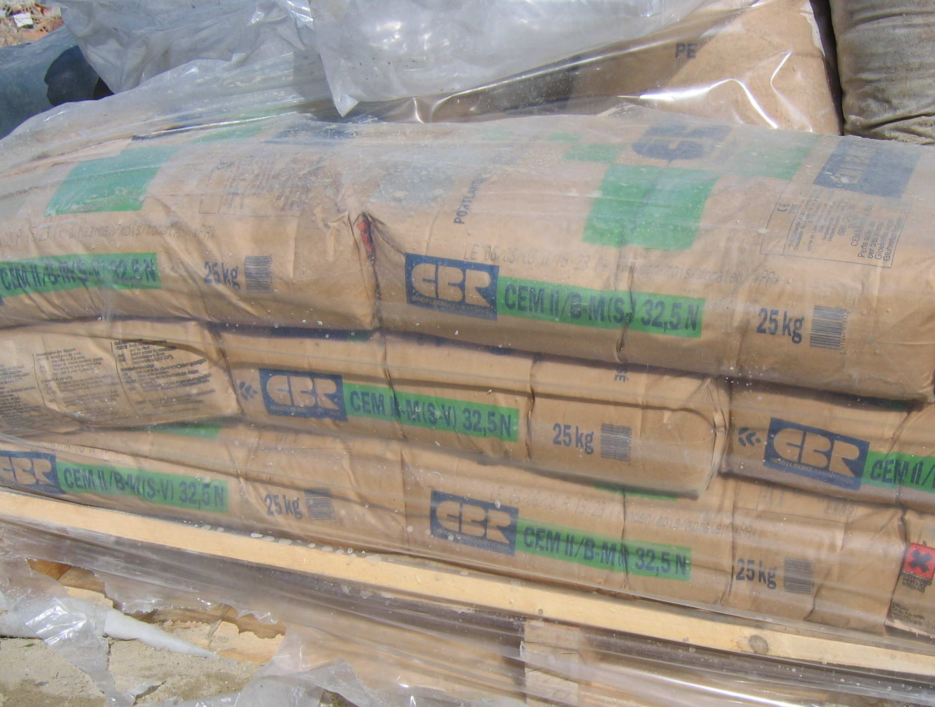 Pallet of Portland cement bags