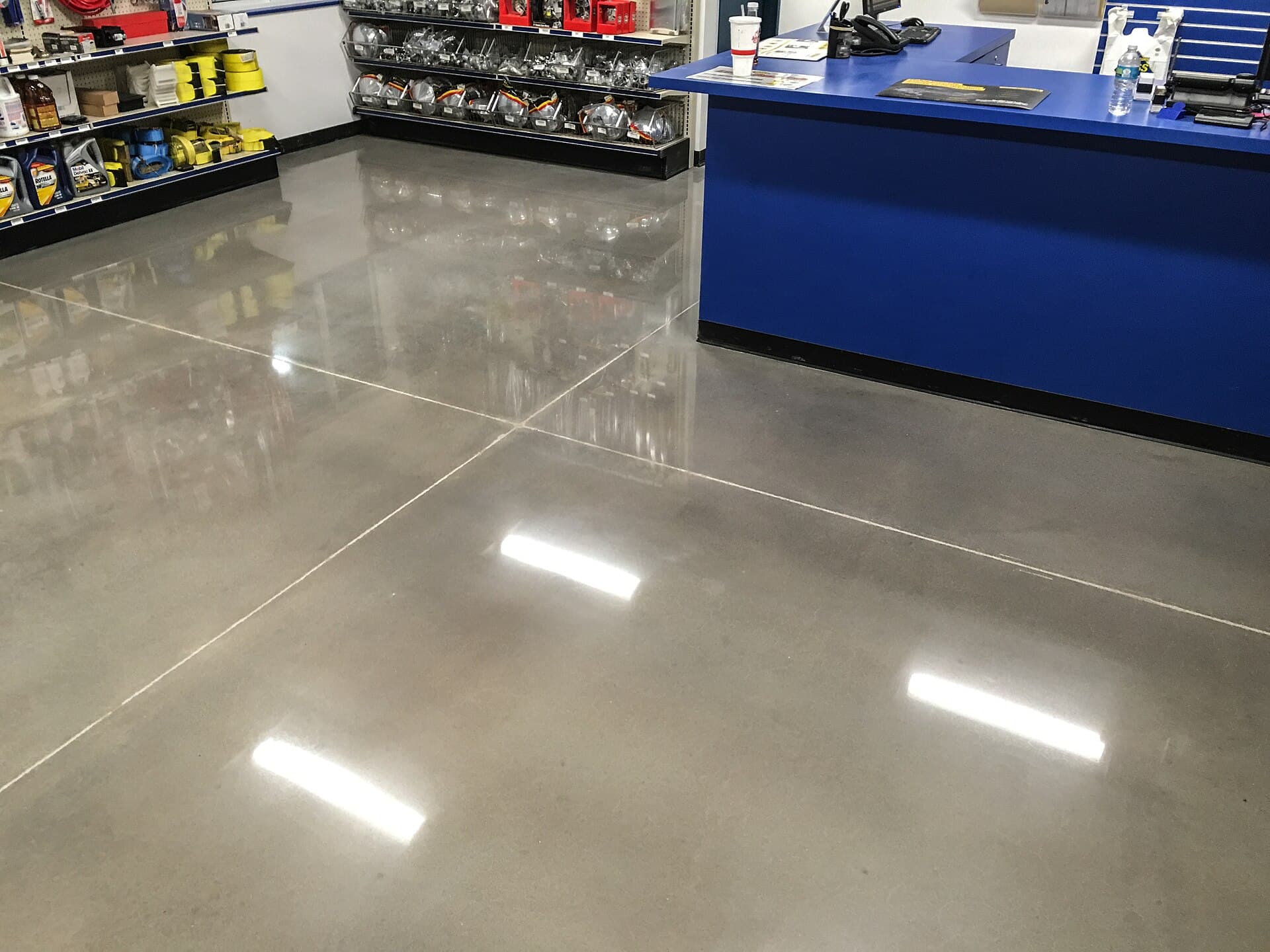 A smoothly polished concrete floor surface