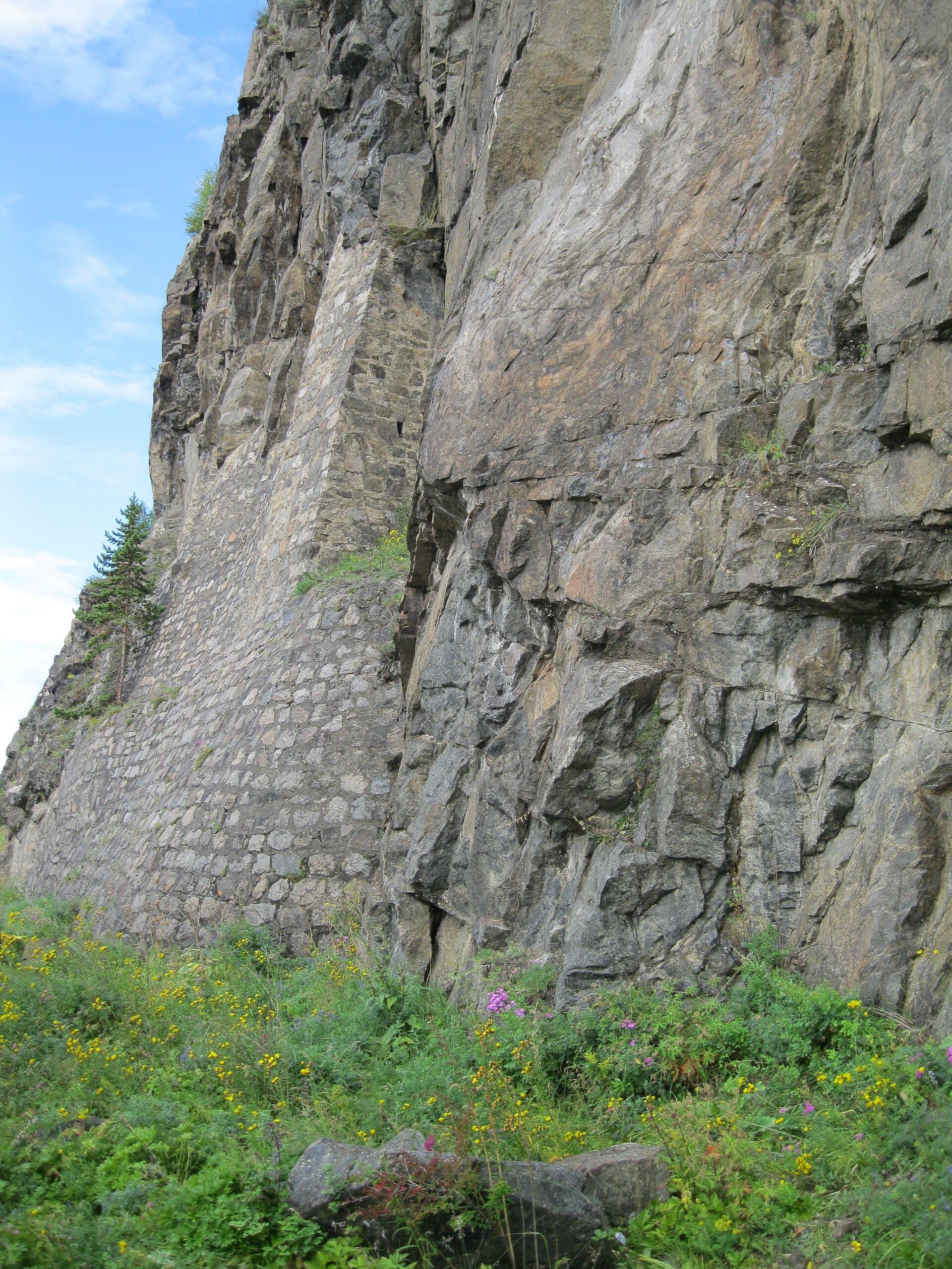 A concrete retaining wall